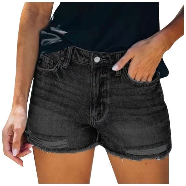 Women's Black Blue Gary Casual Stretch Pockets Denim Shorts Frayed Edge Ripped Hot Shorts 2021 New Jeans Casual Y2k Cloth