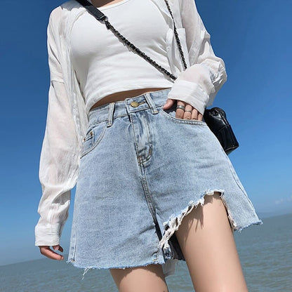 High Waist Sexy Lady Solid Color Blue Jeans