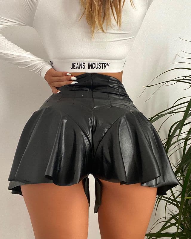 New Women Sexy PU Lether Shorts Skirts