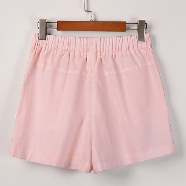 Solid Elastic Waist High Waisted Casual Short Pockets Cheap Stuff Bermuda Fashion Cotton and Linen Shorts