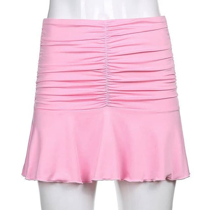 Mini Skirt Lady Trendy Y2K Summer Beachwear White Accessory Harajuku Skirts Pleated Skirts Woman High Waist Clothes