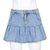 Harajuku High Waist Women Jeans Skirts Pleated Y2K Skinny Blue Denim Mini Skirt Summer Pop Ruffles Streetwear Bottom Korean