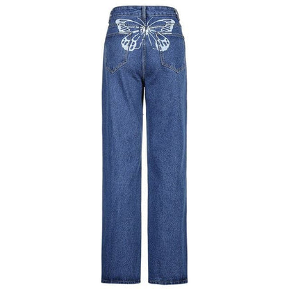 2023 Butterfly Print Casual Jeans Woman High Waist Denim Pants